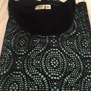 Navy over mint green top